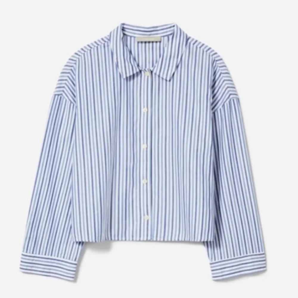 Everlane The Woven Striped Button Down Cropped Cotton PJ Top XL NWT